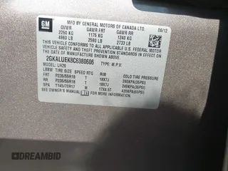 2012 GMC Terrain SLT-1 z VIN 2GKALUEK8C6380606, wystawiony jako IAAI lot #41935243 z przebiegiem 123 243 mil mil oraz . Historia ofert i sprzedaży dostępna na DreamBid. Obrazek 9.