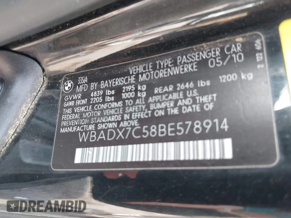2011 BMW 3 Series 335i z VIN WBADX7C58BE578914, wystawiony jako IAAI lot #42436629 z przebiegiem 91 925 mil mil oraz . Historia ofert i sprzedaży dostępna na DreamBid. Obrazek 9.