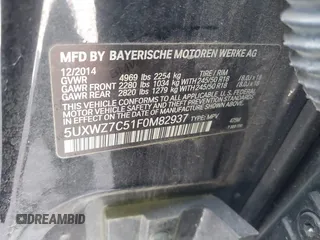 2015 BMW X3 sDrive28i with VIN 5UXWZ7C51F0M82937, listed as a IAAI auction lot 42028655 with 122,969 mi miles and . Bid and sale history available at DreamBid. Image 9.