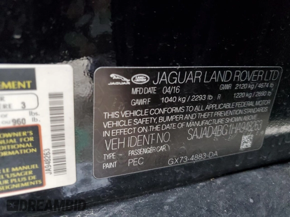 2017 Jaguar XE 25t Premium with VIN SAJAD4BG1HA948263, listed as a Copart auction lot 48601645 with 83,919 mi miles and Salvage Title. Bid and sale history available at carsss.com. Image 14.