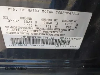 2008 Mazda 3 Man i Sport *Ltd Avail* with VIN JM1BK32F981798963, listed as a IAAI auction lot 41758841 with 187,420 mi miles. Bid and sale history available at carsss.com. Image 9.
