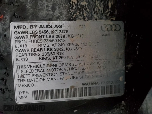 2018 Audi Q5 Premium with VIN WA1ANAFY7J2137977, listed as a Copart auction lot 51082075 with 127,944 mi miles and Salvage Title. Bid and sale history available at carsss.com. Image 15.