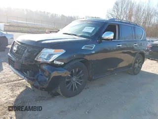 2019 Nissan Armada Platinum with VIN JN8AY2NE7K9758062, listed as a IAAI auction lot 41752480 with 122,252 mi miles. Bid and sale history available at carsss.com. Image 2.