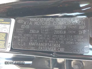 2015 Kia Forte LX with VIN KNAFK4A63F5419614, listed as a IAAI auction lot 42046799 with 117,596 mi miles. Bid and sale history available at carsss.com. Image 9.