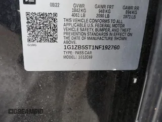 2022 Chevrolet Malibu LS with VIN 1G1ZB5ST1NF192760, listed as a Copart auction lot 50767165 with 68,505 mi miles and Salvage Title. Bid and sale history available at DreamBid. Image 12.