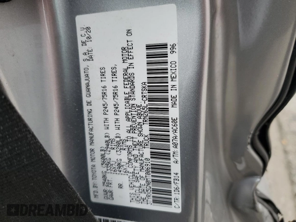 2021 Toyota Tacoma SR with VIN 3TYRX5GN0MT006910, listed as a Copart auction lot 43919765 with 42,273 mi miles and Salvage title. Bid and sale history available at DreamBid. Image 12.