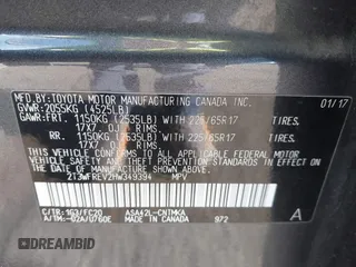 2017 Toyota RAV4 XLE with VIN 2T3WFREV2HW349394, listed as a IAAI auction lot 42194908 with 122,519 mi miles and . Bid and sale history available at DreamBid. Image 9.