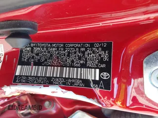 2012 Toyota Prius One with VIN JTDKN3DU7C1511566, listed as a IAAI auction lot 42071435 with 272,827 mi miles. Bid and sale history available at carsss.com. Image 9.