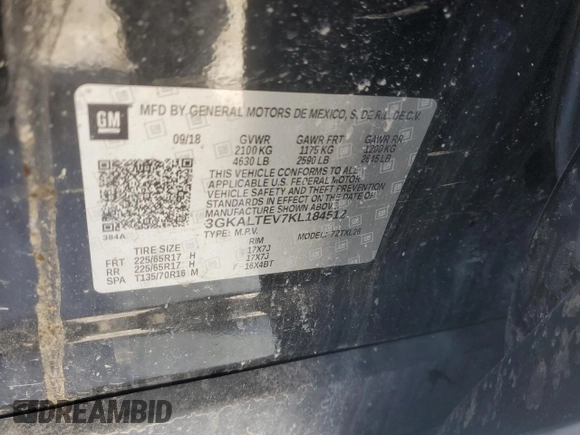 2019 GMC Terrain SLE with VIN 3GKALTEV7KL184512, listed as a Copart auction lot 42234635 with 110,500 mi miles and Non Repairable. Bid and sale history available at carsss.com. Image 14.