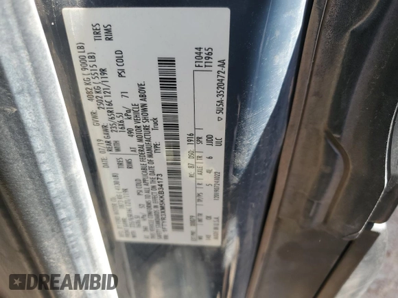 2019 Ford Transit with VIN 1FTYR3XM5KKB34173, listed as a Copart auction lot 57505295 with Not provided miles and Salvage title. Bid and sale history available at DreamBid. Image 14.