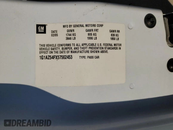 2005 Chevrolet Cobalt LT with VIN 1G1AZ54FX57562453, listed as a Copart auction lot 48480105 with 191,567 mi miles and Salvage Title. Bid and sale history available at DreamBid. Image 14.