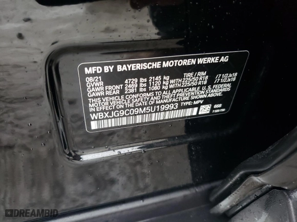 2021 BMW X1 xDrive28i with VIN WBXJG9C09M5U19993, listed as a Copart auction lot 43452455 with 17,040 mi miles and Salvage Title. Bid and sale history available at carsss.com. Image 14.