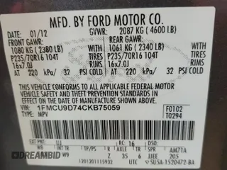 2012 Ford Escape XLT с VIN 1FMCU9D74CKB75059, выставлен на аукционе Copart как лот 59680345 с пробегом 171 093 миль миль и Списание • Salvage title. История ставок и продаж доступна на DreamBid. Изображение 13.