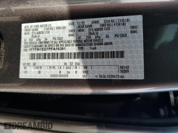 2023 Ford F-150 XL with VIN 1FTFW1ED7PFA16391, listed as a Copart auction lot 50310555 with 26,973 mi miles and Salvage Title. Bid and sale history available at carsss.com. Image 14.
