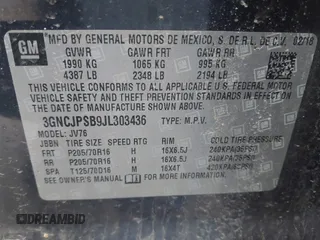 2018 Chevrolet Trax LT with VIN 3GNCJPSB9JL303436, listed as a IAAI auction lot 41836272 with 117,775 mi miles. Bid and sale history available at carsss.com. Image 9.