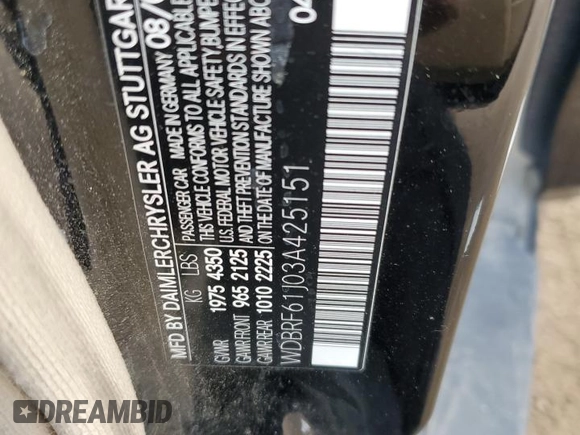 2003 Mercedes-Benz C 240 с VIN WDBRF61J03A425151, выставлен на аукционе Copart как лот 62339795 с пробегом 178 441 миль миль и Списание • Salvage title. История ставок и продаж доступна на DreamBid. Изображение 12.