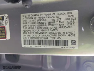 2019 Honda CR-V LX with VIN 2HKRW6H30KH219554, listed as a IAAI auction lot 41994029 with 89,408 mi miles. Bid and sale history available at carsss.com. Image 9.