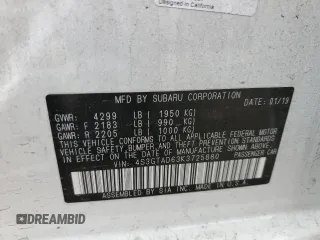 2019 Subaru Impreza Premium с VIN 4S3GTAD63K3725880, выставлен на аукционе Copart как лот 59520805 с пробегом 57 397 миль миль и Списание • Salvage title. История ставок и продаж доступна на DreamBid. Изображение 12.