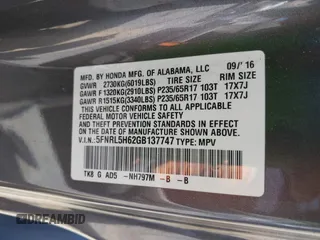 2016 Honda Odyssey EX-L z VIN 5FNRL5H62GB137747, wystawiony jako IAAI lot #42304557 z przebiegiem 202 056 mil mil oraz . Historia ofert i sprzedaży dostępna na DreamBid. Obrazek 9.