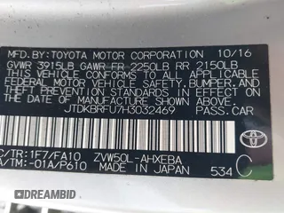 2017 Toyota Prius Two with VIN JTDKBRFU7H3032469, listed as a IAAI auction lot 42097816 with 65,853 mi miles and . Bid and sale history available at DreamBid. Image 9.