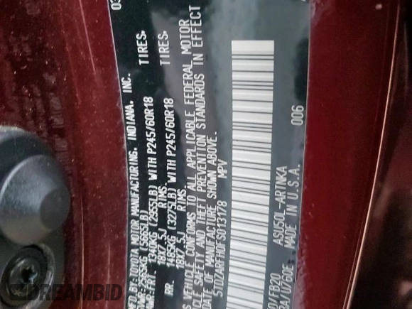 2015 Toyota Highlander LE z VIN 5TDZARFH0FS013178, wystawiony jako Copart lot #58406315 z przebiegiem Nie podano mil oraz Szkoda całkowita • Salvage title. Historia ofert i sprzedaży dostępna na DreamBid. Obrazek 12.