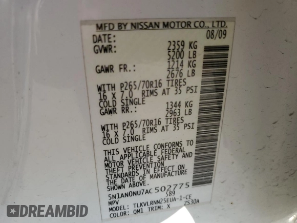 2010 Nissan Xterra S with VIN 5N1AN0NU7AC502775, listed as a Copart auction lot 47664345 with 143,322 mi miles and Salvage Title. Bid and sale history available at DreamBid. Image 14.