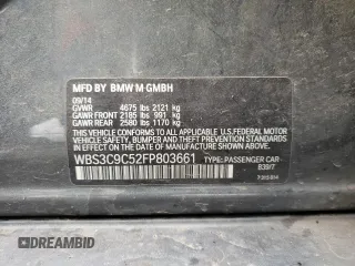 2015 BMW M3 z VIN WBS3C9C52FP803661, wystawiony jako Copart lot #52040625 z przebiegiem 134 562 mil mil oraz Szkoda całkowita • Salvage title. Historia ofert i sprzedaży dostępna na DreamBid. Obrazek 12.