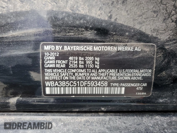 2013 BMW 3 Series 328i xDrive z VIN WBA3B5C51DF593458, wystawiony jako Copart lot #64755635 z przebiegiem 88 820 mil mil oraz Szkoda całkowita • Salvage title. Historia ofert i sprzedaży dostępna na DreamBid. Obrazek 13.