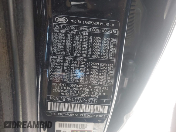 2007 Land Rover Range Rover HSE with VIN SALMF15417A239717, listed as a IAAI auction lot 41998591 with 193,378 mi miles and . Bid and sale history available at DreamBid. Image 9.
