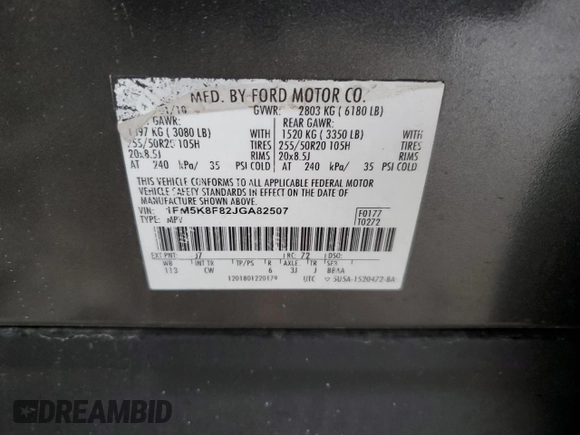 2018 Ford Explorer Limited z VIN 1FM5K8F82JGA82507, wystawiony jako Copart lot #50325695 z przebiegiem Nie podano mil oraz Szkoda całkowita • Salvage title. Historia ofert i sprzedaży dostępna na DreamBid. Obrazek 16.