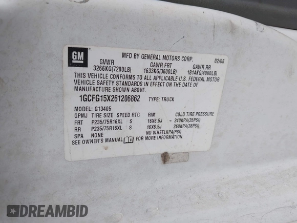 2006 Chevrolet Express Cargo with VIN 1GCFG15X261206862, listed as a IAAI auction lot 42170725 with 327,261 mi miles and . Bid and sale history available at DreamBid. Image 9.