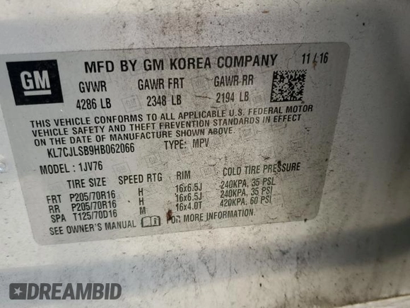 2017 Chevrolet Trax LT with VIN KL7CJLSB9HB062066, listed as a Copart auction lot 51474425 with Not Provided miles and Salvage Title. Bid and sale history available at DreamBid. Image 14.
