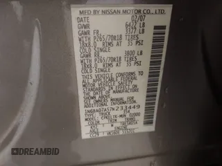 2007 Nissan Titan XE with VIN 1N6BA07A57N233449, listed as a IAAI auction lot 41381833 with 176,720 mi miles. Bid and sale history available at carsss.com. Image 9.