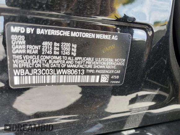 2020 BMW 5 Series 530i z VIN WBAJR3C03LWW80613, wystawiony jako Copart lot #55507195 z przebiegiem 14 312 mil mil oraz Szkoda całkowita • Salvage title. Historia ofert i sprzedaży dostępna na DreamBid. Obrazek 12.