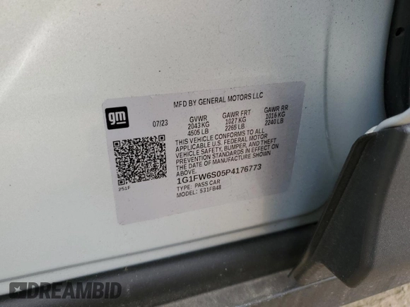 2023 Chevrolet Bolt EV 1LT z VIN 1G1FW6S05P4176773, wystawiony jako Copart lot #56796915 z przebiegiem 24 757 mil mil oraz Szkoda całkowita • Salvage title. Historia ofert i sprzedaży dostępna na DreamBid. Obrazek 12.