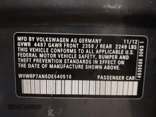 2013 Volkswagen CC Lux with VIN WVWRP7AN5DE540510, listed as a IAAI auction lot 41571739 with 129,295 mi miles. Bid and sale history available at carsss.com. Image 9.