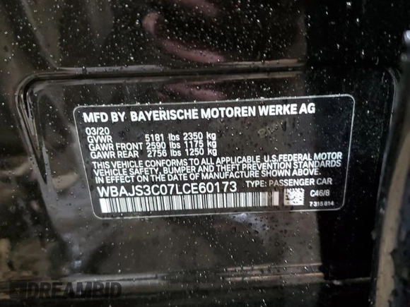 2020 BMW 5 Series 540i xDrive with VIN WBAJS3C07LCE60173, listed as a Copart auction lot 82776954 with Not provided miles and Salvage title. Bid and sale history available at DreamBid. Image 13.