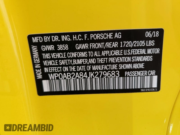 2018 Porsche 718 Cayman S z VIN WP0AB2A84JK279683, wystawiony jako Copart lot #73414284 z przebiegiem 48 619 mil mil oraz Szkoda całkowita • Salvage title. Historia ofert i sprzedaży dostępna na DreamBid. Obrazek 12.