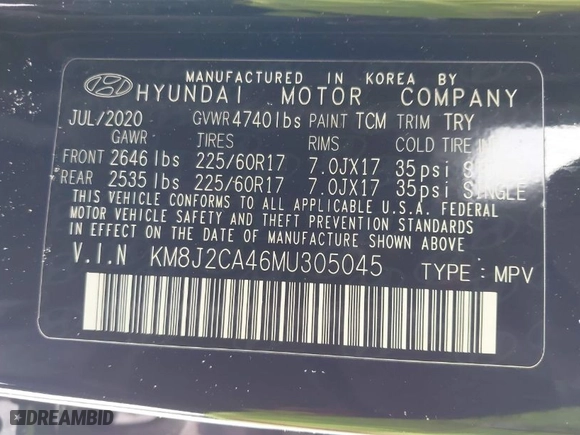 2021 Hyundai Tucson SE with VIN KM8J2CA46MU305045, listed as a IAAI auction lot 41628168 with 47,190 mi miles. Bid and sale history available at carsss.com. Image 9.