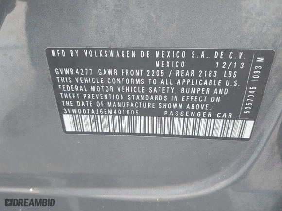 2014 Volkswagen Jetta Sedan SE with VIN 3VWD07AJ6EM401605, listed as a IAAI auction lot 42035536 with 207,968 mi miles. Bid and sale history available at carsss.com. Image 9.