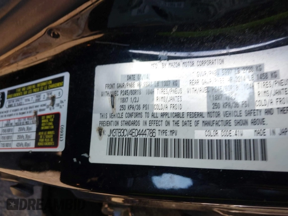 2014 Mazda CX-9 Touring with VIN JM3TB3CV4E0444786, listed as a IAAI auction lot 42249827 with Not provided miles and . Bid and sale history available at DreamBid. Image 9.