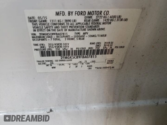 2015 Ford Flex SEL with VIN 2FMGK5C89FBA07815, listed as a Copart auction lot 86579514 with 150,585 mi miles and Salvage Title. Bid and sale history available at carsss.com. Image 13.