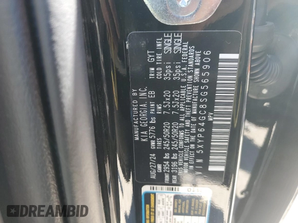 2025 Kia Telluride S with VIN 5XYP64GC8SG565906, listed as a Copart auction lot 46704315 with 7,146 mi miles and Salvage Title. Bid and sale history available at DreamBid. Image 15.