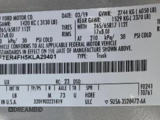 2019 Ford Ranger XL with VIN 1FTER4FH5KLA29401, listed as a Copart auction lot 64990365 with 98,143 mi miles and Salvage title. Bid and sale history available at DreamBid. Image 10.