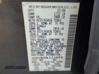2006 Nissan Quest SL with VIN 5N1BV28U36N122999, listed as a Copart auction lot 86639374 with 185,875 mi miles and Salvage Title. Bid and sale history available at carsss.com. Image 13.