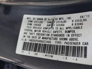 2013 Honda Accord EX-L with VIN 1HGCR2F85DA023495, listed as a IAAI auction lot 41831515 with 67,619 mi miles and . Bid and sale history available at DreamBid. Image 9.
