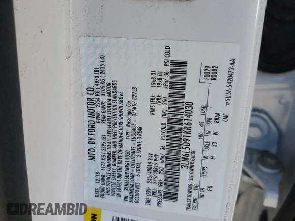 2019 Lincoln MKZ Reserve I with VIN 3LN6L5D91KR614030, listed as a Copart auction lot 46224965 with 47,639 mi miles and Salvage Title. Bid and sale history available at carsss.com. Image 14.