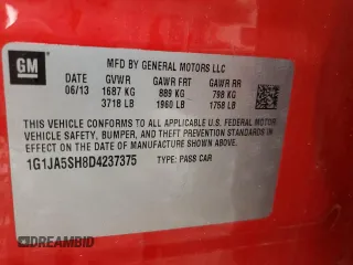 2013 Chevrolet Sonic LS z VIN 1G1JA5SH8D4237375, wystawiony jako Copart lot #47591375 z przebiegiem 65 174 mil mil oraz Czysty tytuł • Clean title. Historia ofert i sprzedaży dostępna na DreamBid. Obrazek 13.