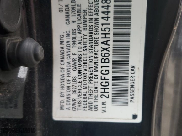 2010 Honda Civic Cpe LX with VIN 2HGFG1B6XAH514448, listed as a Copart auction lot 49726315 with 162,178 mi miles and Salvage Title. Bid and sale history available at carsss.com. Image 13.