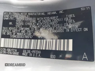 2012 Toyota Sienna LE AAS with VIN 5TDKK3DC6CS189747, listed as a IAAI auction lot 41857367 with 205,376 mi miles and . Bid and sale history available at DreamBid. Image 9.